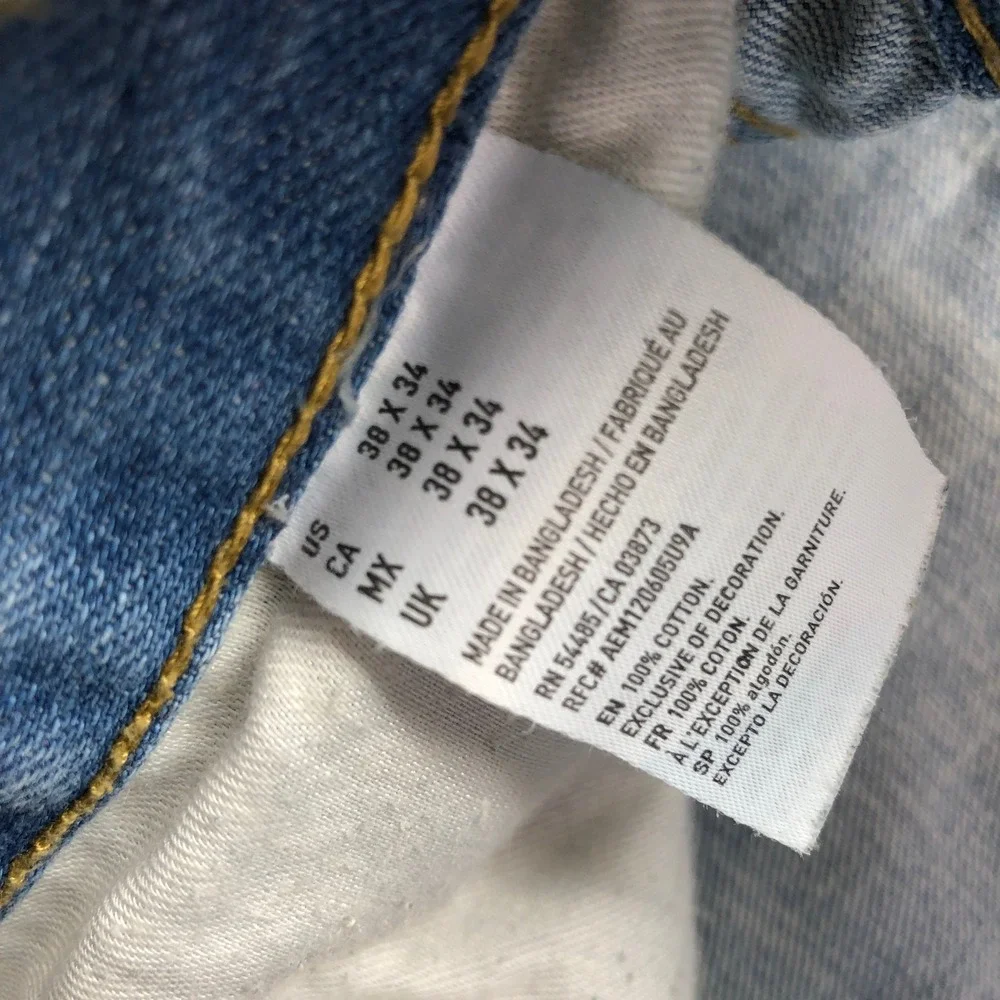 American Eagle Mens Relaxed Straight Leg Jeans Light Wash Blue 38x34 Cotton